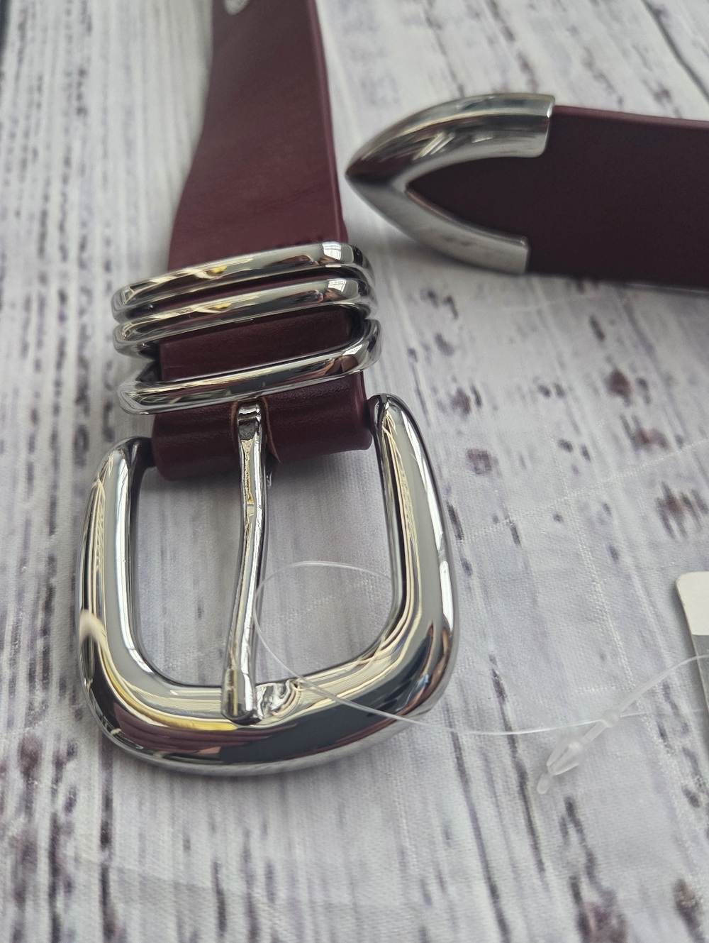 Anthropologie Burgundy Leather Grommet Moto Belt Silver Hardware NEW NWT Small - Picture 6 of 6